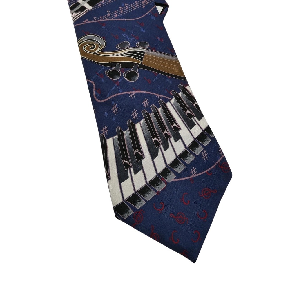 Je‎ Suis Tie Mens One Size Blue Music Piano Keyboard 100% Silk Novelty Necktie